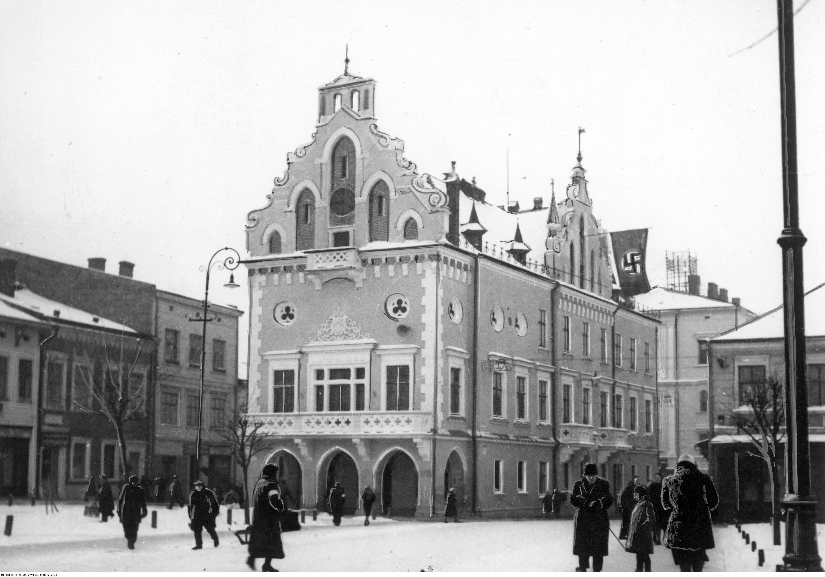 Ratusz w Rzeszowie, widok ogólny zimą, rok 1941-02